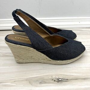 Chico's Denim Espadrille Wedge Sandals